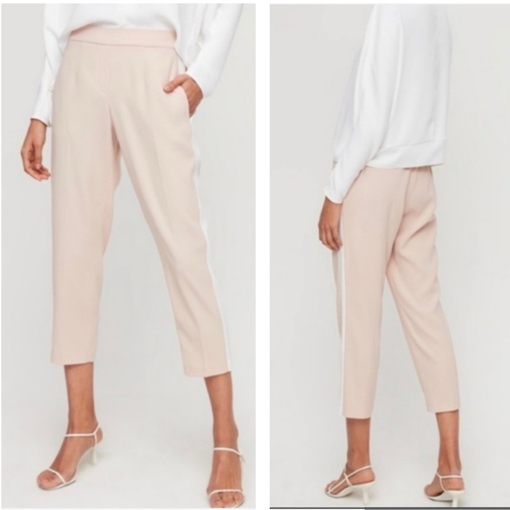 Babaton Conan Blush Pink Stretch Crepe Pull On Side Stripe Tapered‎ Crop Pants 0